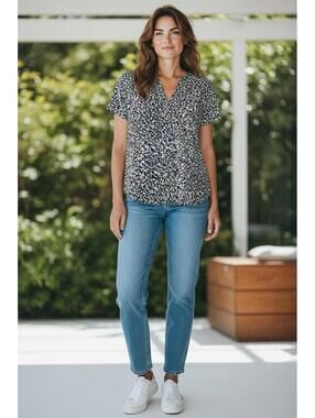 J.Crew Navy Blue Floral Button-Up Blouse, Size Small